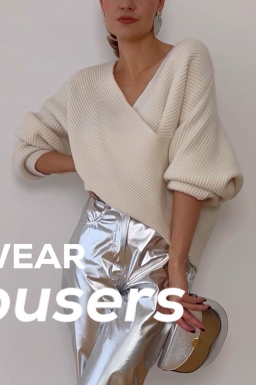 V Neck Batwing Sleeves Cross Front Sweater