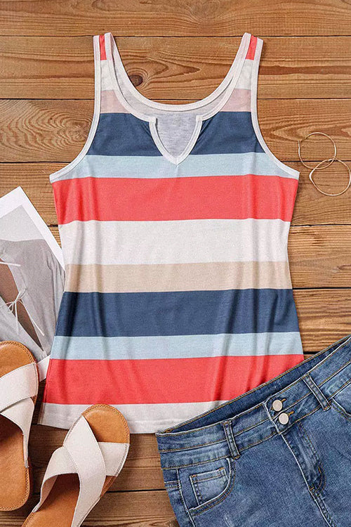 V Neck Color Block Striped Summer Tank Top