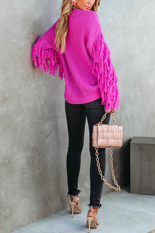 Crewneck Tassel Long Sleeve Loose Sweater