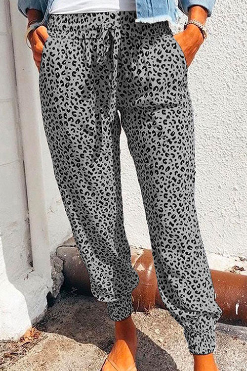 Casual Tie Waist Leopard Joggers Pants with Pockets