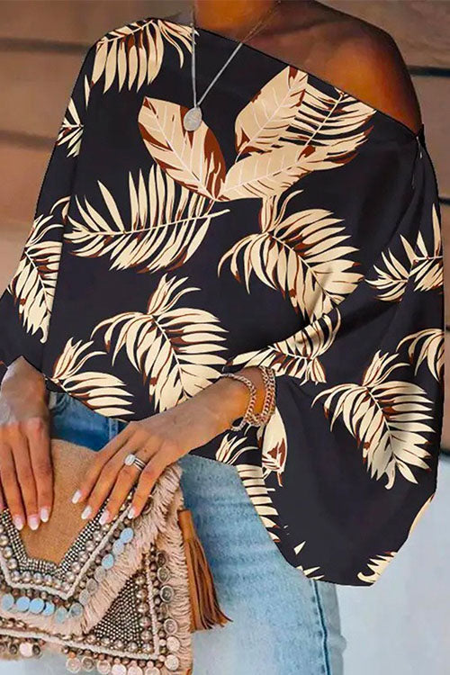 Stylish Off Shoulder Flare Sleeve Printed Top