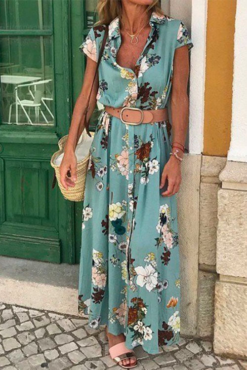 Bohemia V Neck Short Sleeve Printed Swing Dress