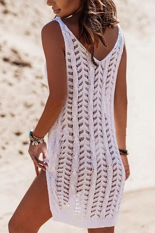 V Neck Sleeveless Hollow Out Side Split Cover Up Dress