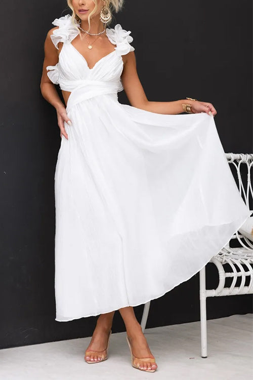 Back Lace-up Ruffle Trim Sleeveless Maxi Dress