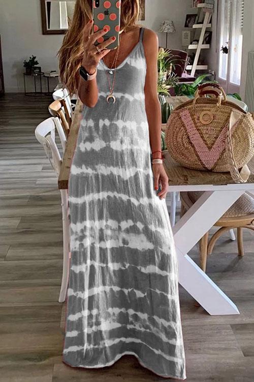V Neck Tie Dye Casual Maxi Cami Dress