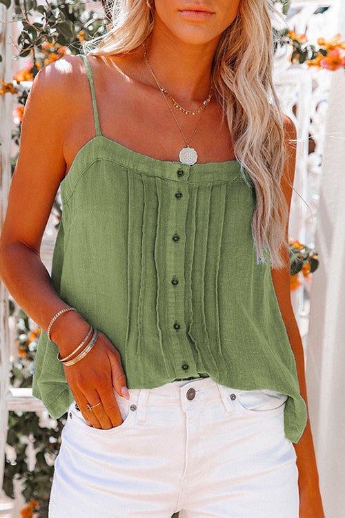 Buttons Square Collar Ruched Cami Top