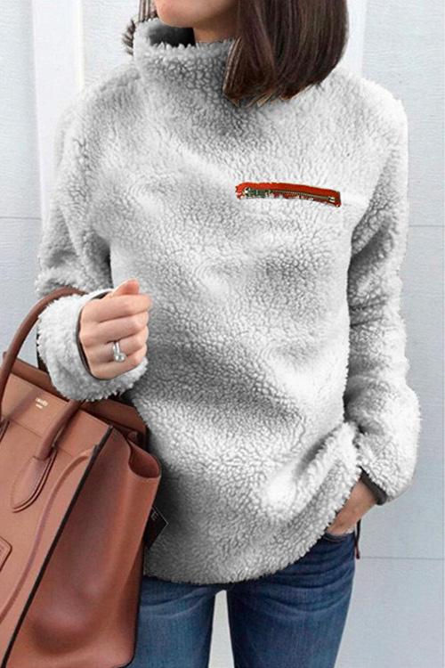 Winter Turtleneck Zipper Fuzzy Pullovers