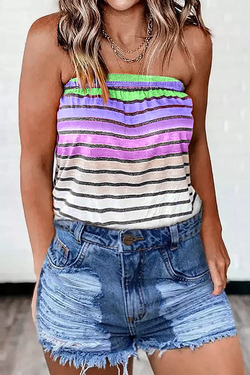 Off Shoulder Color Block Striped Top