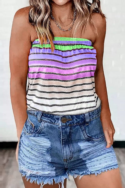 Off Shoulder Color Block Striped Top