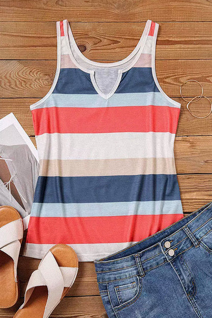 V Neck Color Block Striped Summer Tank Top