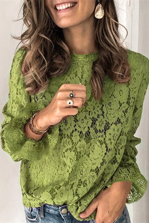 Bell Sleeves Lace Pullover Tops