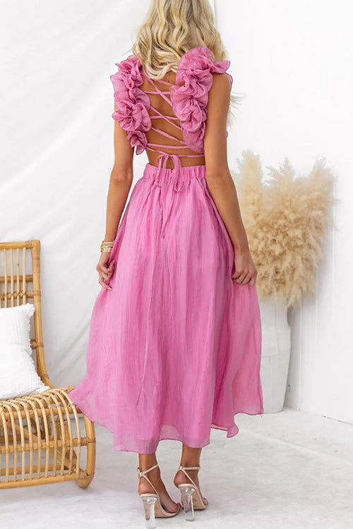 Back Lace-up Ruffle Trim Sleeveless Maxi Dress