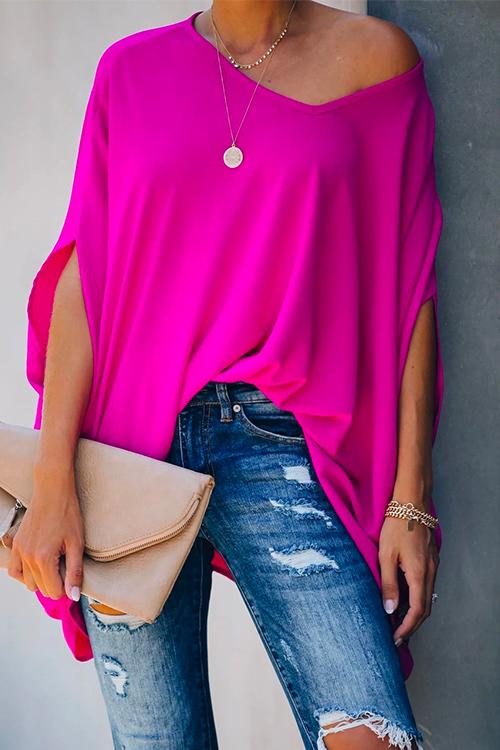 V Neck Batwing Short Sleeve Oversized T Shirt
