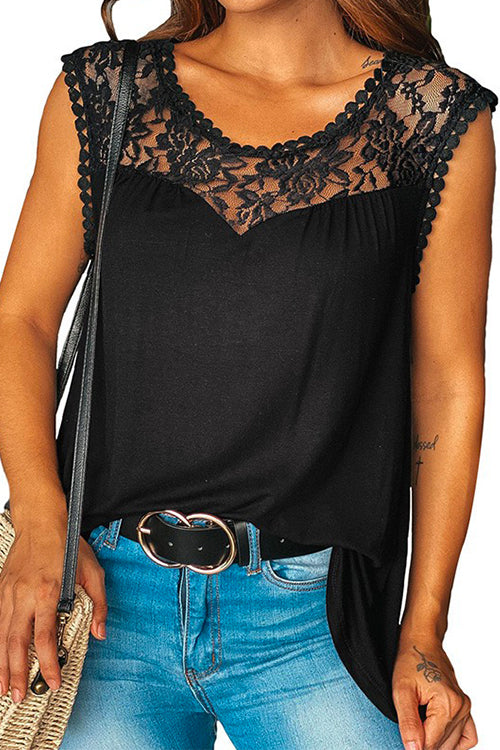 Solid Lace Splice Sleeveless Top