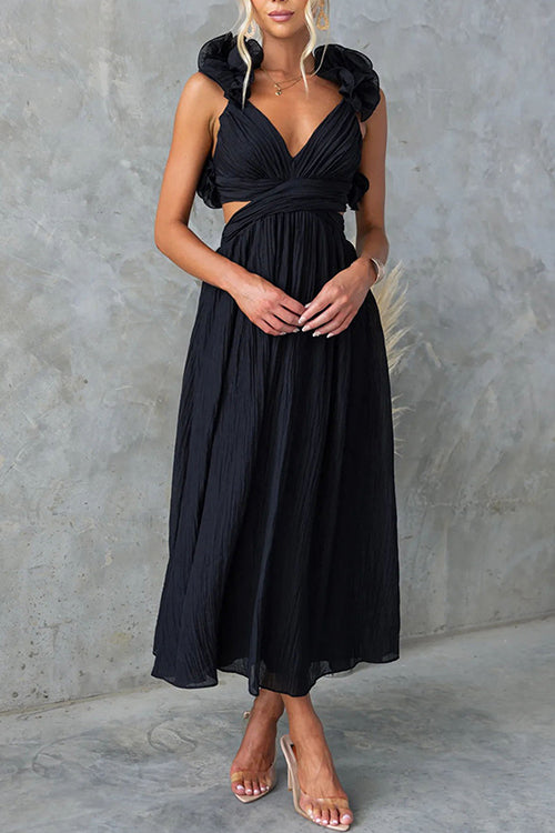Back Lace-up Ruffle Trim Sleeveless Maxi Dress