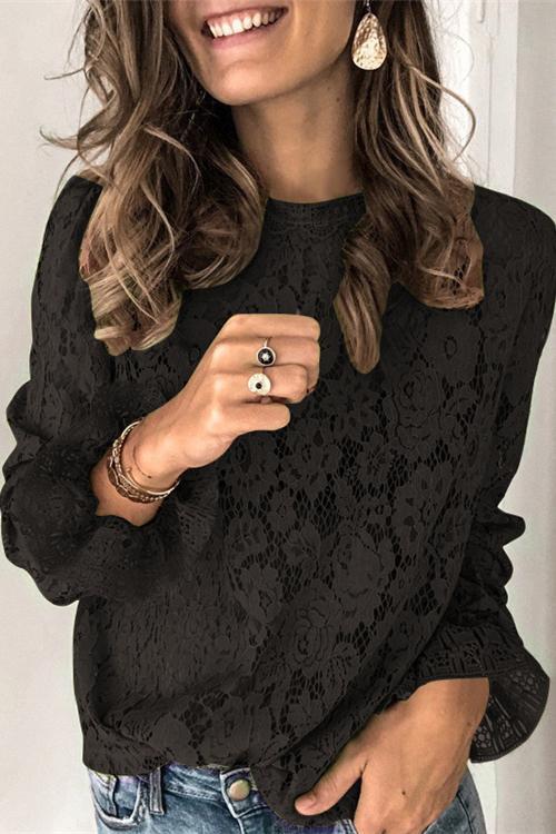Bell Sleeves Lace Pullover Tops