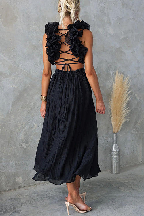 Back Lace-up Ruffle Trim Sleeveless Maxi Dress