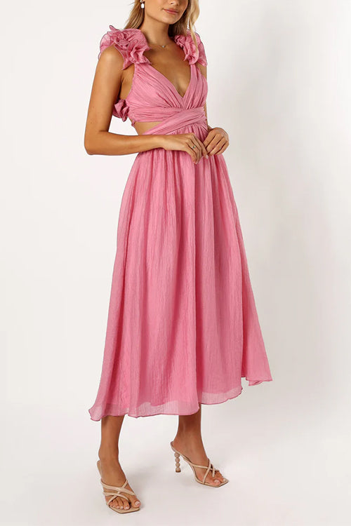 Back Lace-up Ruffle Trim Sleeveless Maxi Dress