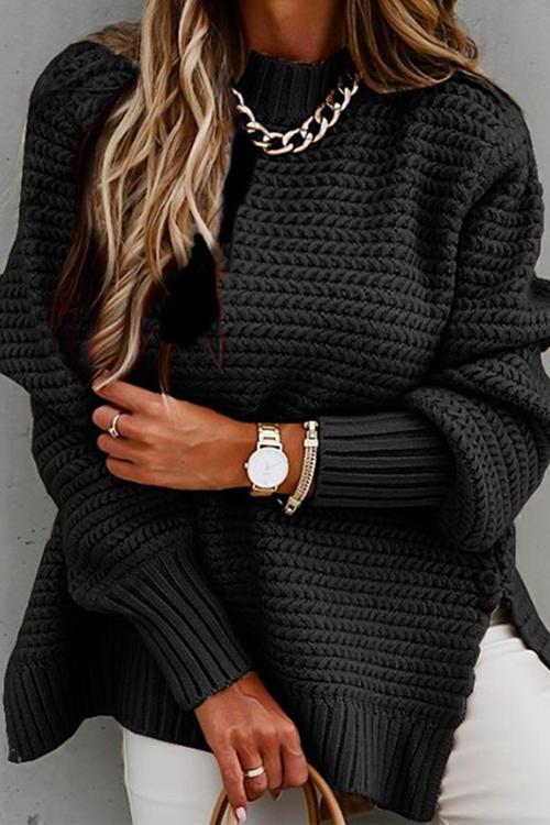Mockneck Side Split Chunky Knit Sweater