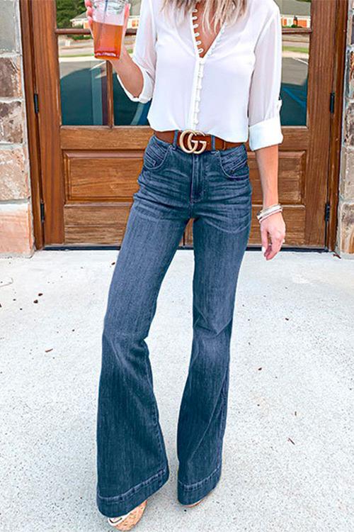 Distressed Flare Bottoms Skinny Jeans