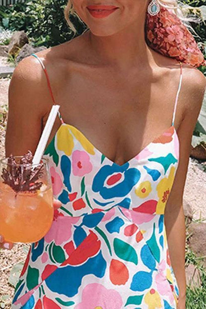 V Neck Floral Print Maxi Cami Dress