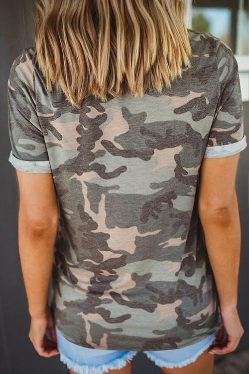Camo Short Sleeve Twist Knot T-shirt