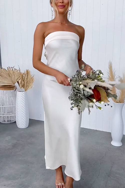 Backless Tube Top Solid Satin Maxi Party Dress