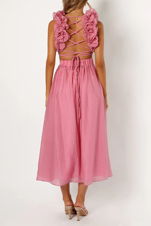 Back Lace-up Ruffle Trim Sleeveless Maxi Dress