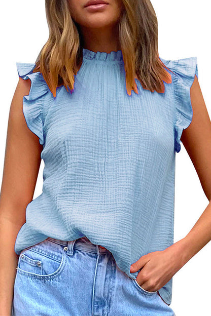 Mockneck Sleeveless Ruffle Trim Chiffon Top