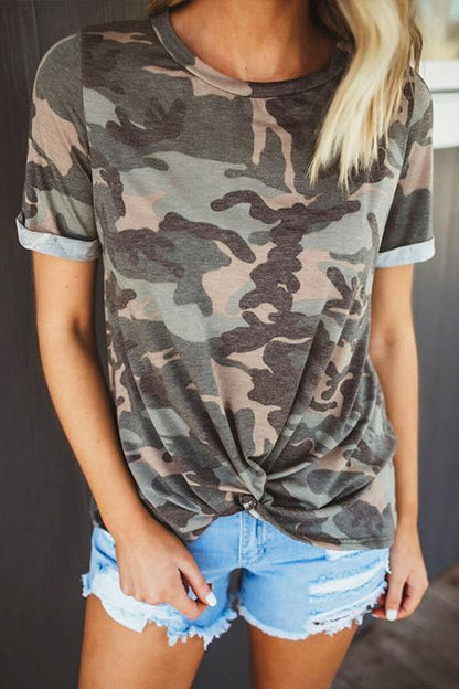 Camo Short Sleeve Twist Knot T-shirt