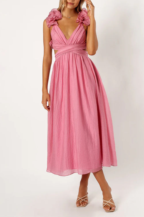Back Lace-up Ruffle Trim Sleeveless Maxi Dress