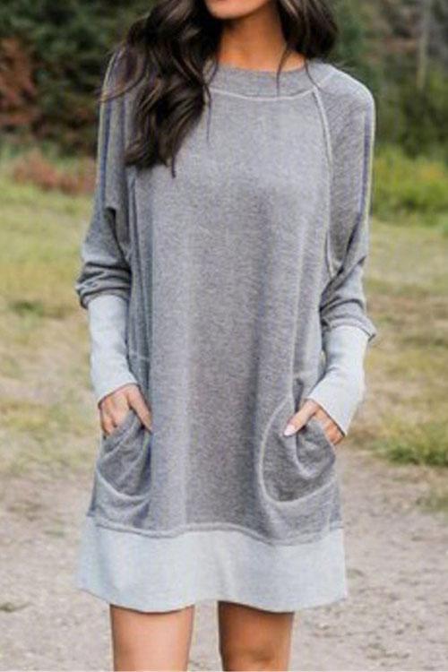 Splice Pockets Casual Sweatershirt Dress
