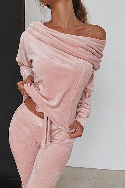 Off Shoulder Long SLeeve Top and Long Pants Sets