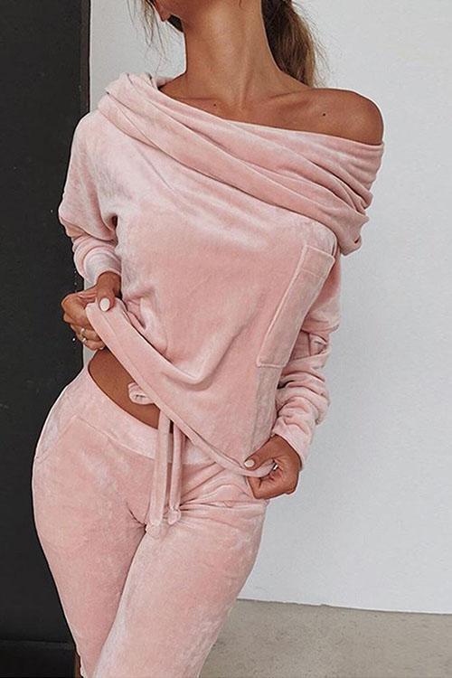 Off Shoulder Long SLeeve Top and Long Pants Sets