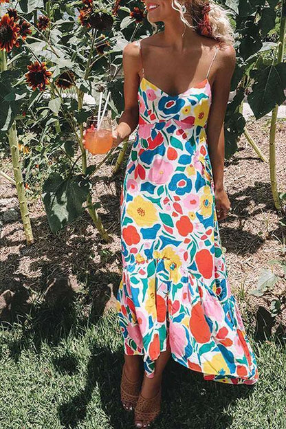 V Neck Floral Print Maxi Cami Dress