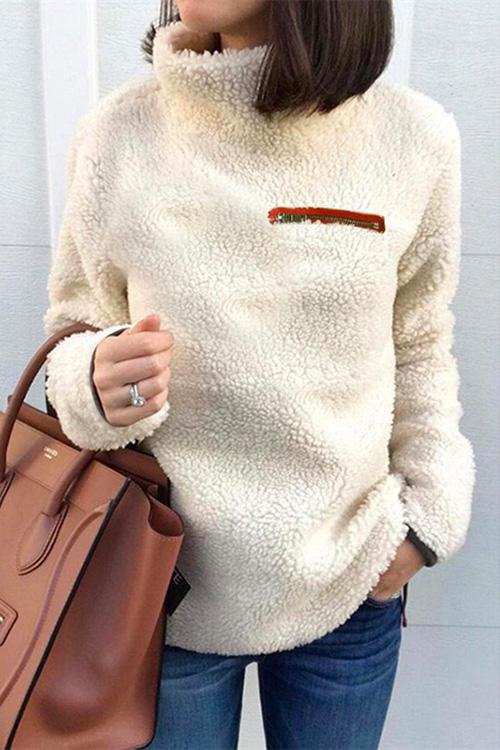 Winter Turtleneck Zipper Fuzzy Pullovers