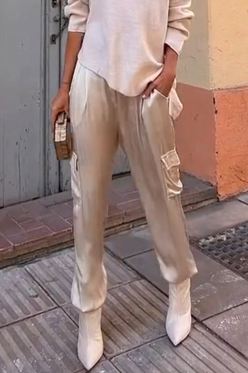 Casual Pocketed Cargo Satin Jogger Pants