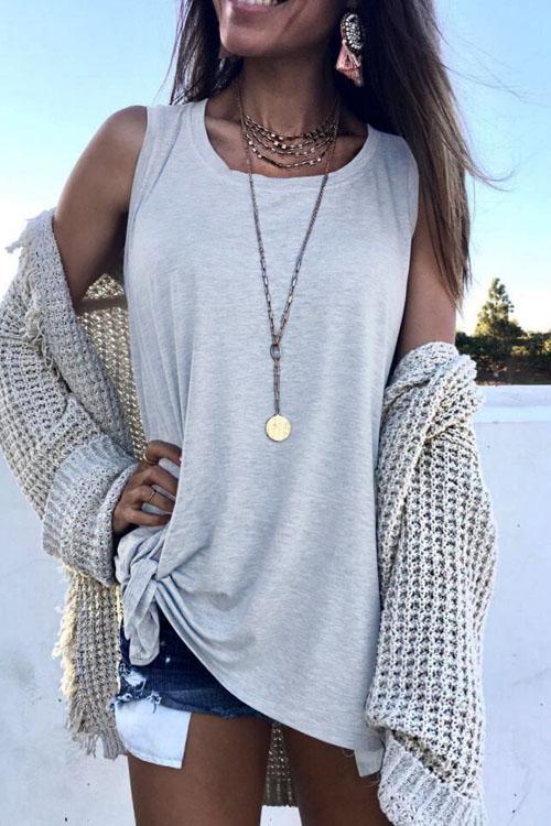 Casual Sleeveless Solid Waistcoat T-shirt