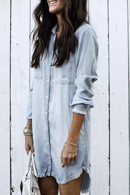 Stylish Button Down Denim Shirt Dress ( 4 Colors)
