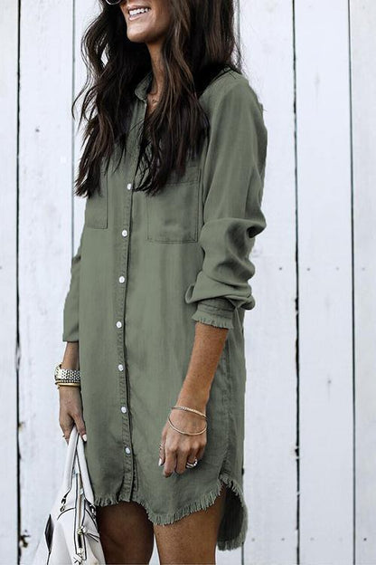 Stylish Button Down Denim Shirt Dress ( 4 Colors)