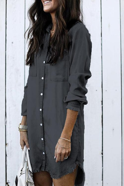 Stylish Button Down Denim Shirt Dress ( 4 Colors)