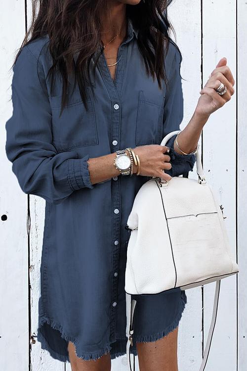 Stylish Button Down Denim Shirt Dress ( 4 Colors)