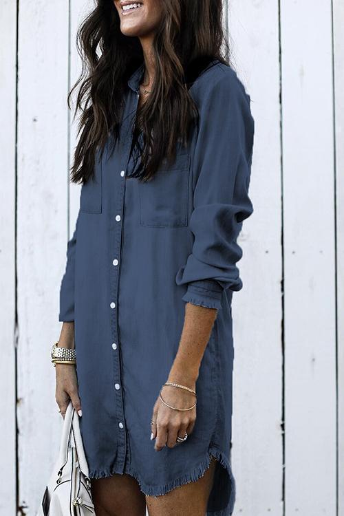 Stylish Button Down Denim Shirt Dress ( 4 Colors)