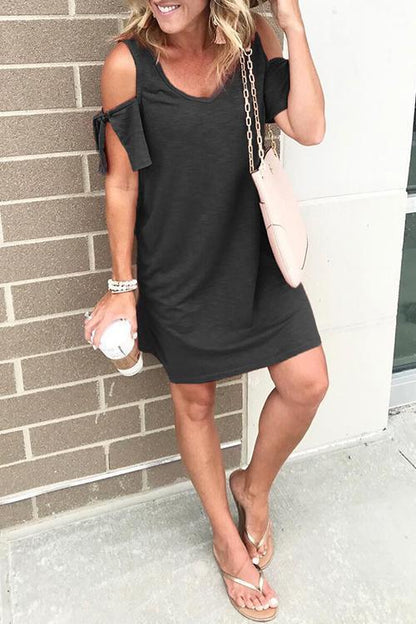 V Neck Cold Shoulder Casual Dress