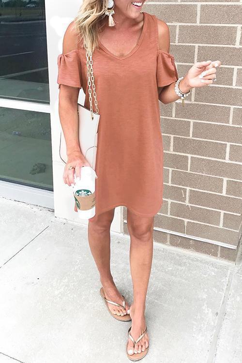 V Neck Cold Shoulder Casual Dress