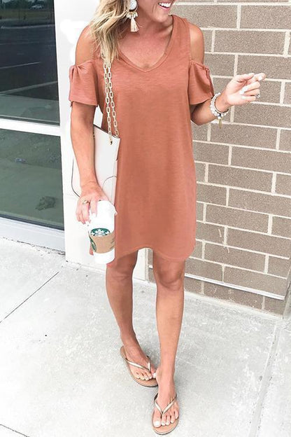 V Neck Cold Shoulder Casual Dress