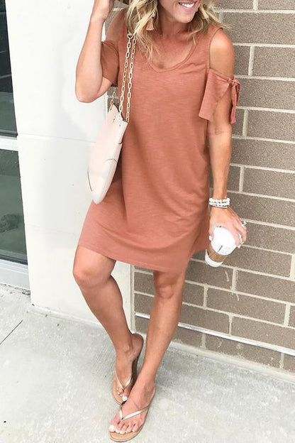 V Neck Cold Shoulder Casual Dress