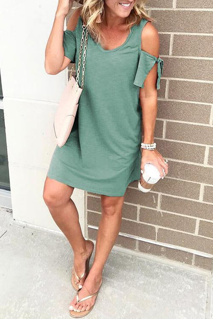 V Neck Cold Shoulder Casual Dress