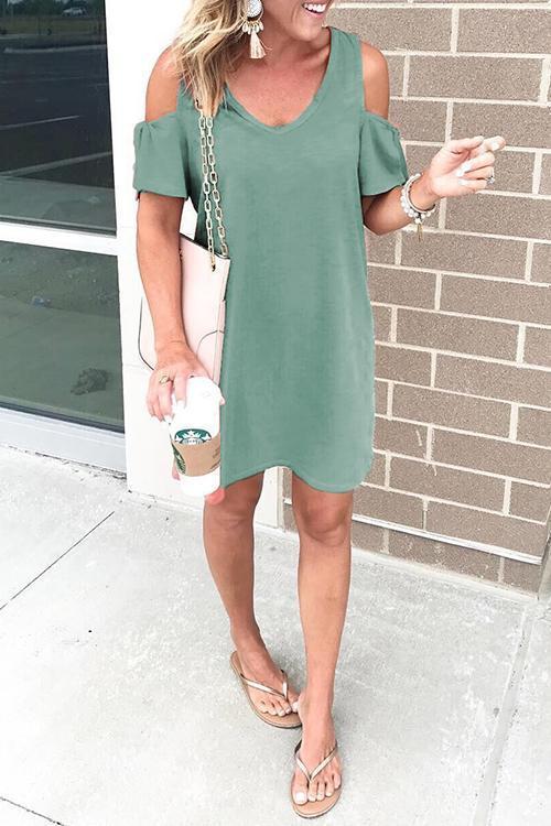 V Neck Cold Shoulder Casual Dress
