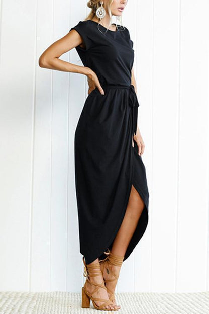 Crewneck Side Split Irregular Slim Dress